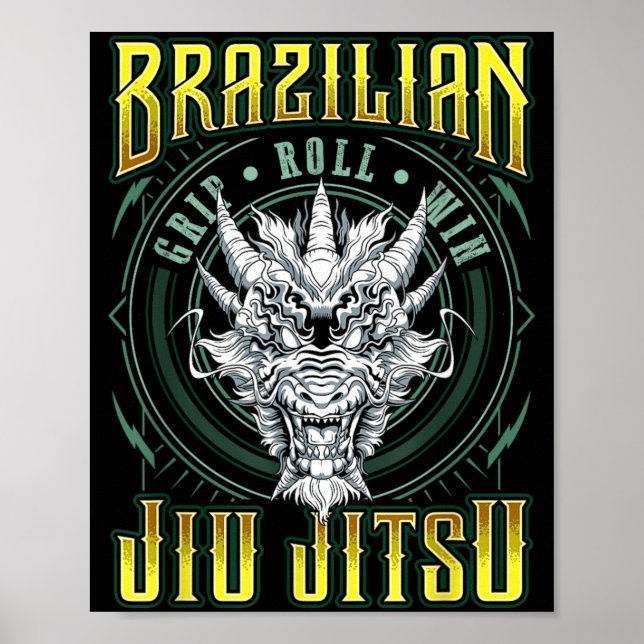 BJJ Grip Roll Win - Grappling Jiu Jitsu Dragon Poster (Front)