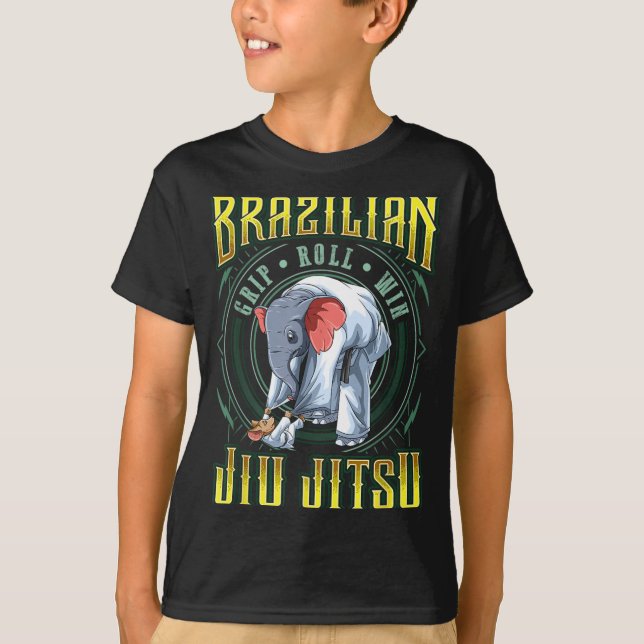 BJJ Grip Roll Win - Grappling Jiu Jitsu Elephant T-Shirt (Front)