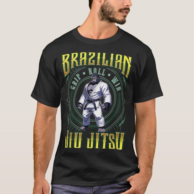 BJJ Grip Roll Win - Grappling Jiu Jitsu Gorilla T-Shirt (Front)