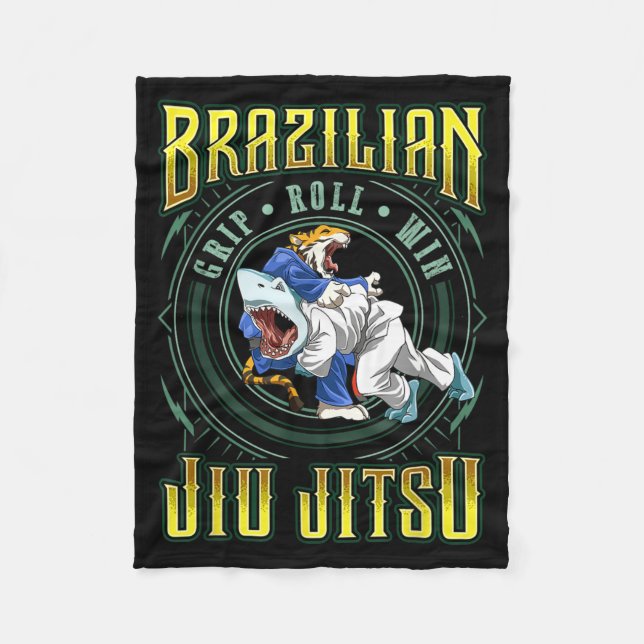 BJJ Grip Roll Win - Grappling Jiu Jitsu Shark Fleece Blanket (Front)