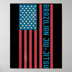 BJJ Jiu Jitsu Amerian USA Flag Distressed Vintage Poster