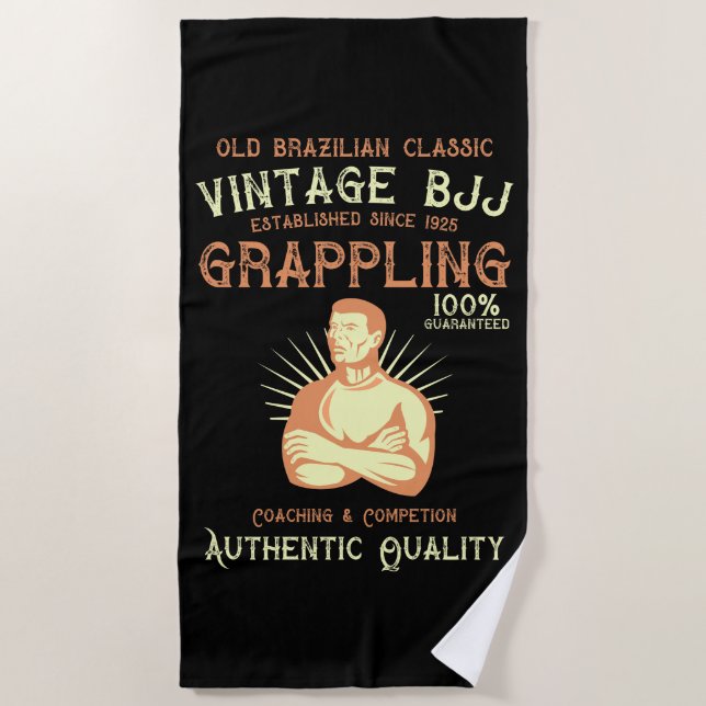 BJJ Old Brazilian Classic Grappling Retro style Beach Towel (Front)