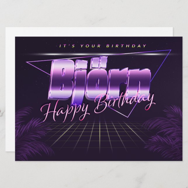 Björn Name First name lila retro card Birthday (Front/Back)