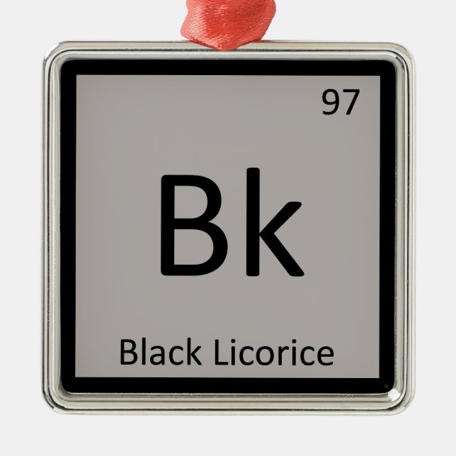Bk - Black Liquorice Chemistry Periodic Table Metal Tree Decoration (Front)
