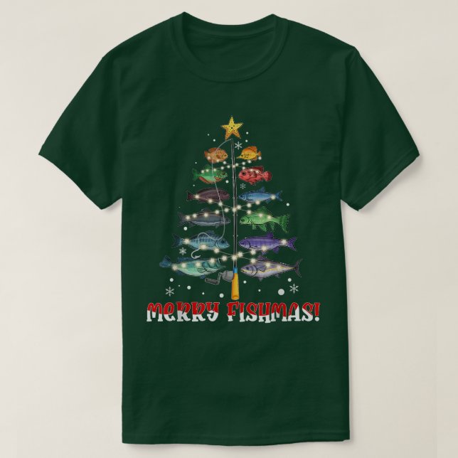 BL83 Merry Fishmas Christmas Tree Merry Xmas Fishi T-Shirt (Design Front)