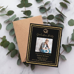 Blac gold photo Graduation Party invitation