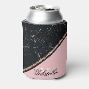 Blac Marble Rose Gold Glitter Can Cooler