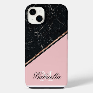 Blac Marble Rose Gold Glitter iPhone 14 Plus Case