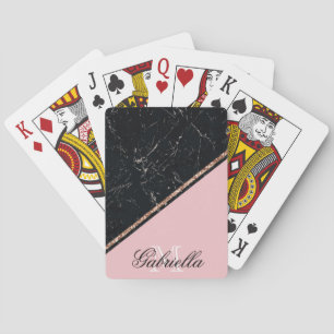 Blac Marble Rose Gold Glitter Playing Cards