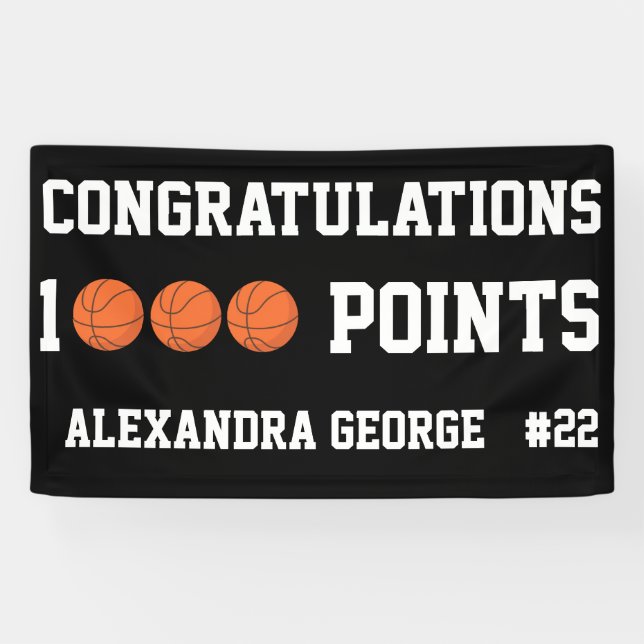 Black 1000 Basketball Career Points Scorer Player Banner (Horizontal)