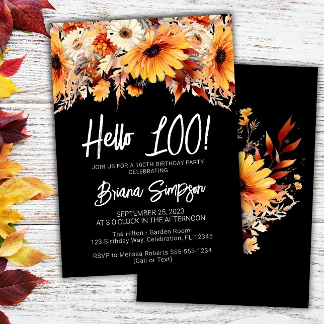 Black 100th Birthday Fall Floral Invitation (Creator Uploaded)
