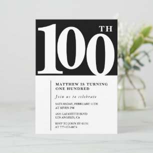 Black 100th birthday invitation Elegant Chic