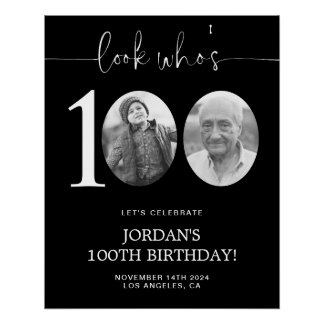 Black 100th Birthday Welcome Poster