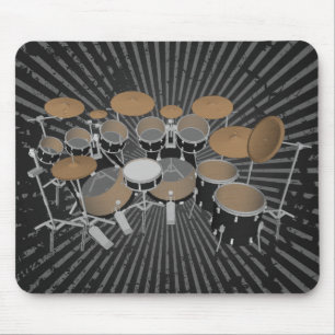 Black 10 Piece Drum Set: Black Mousepad: Drums Kit Mouse Pad