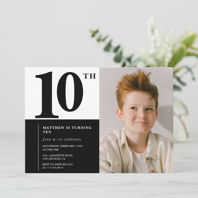 Black 10th birthday invitations Elegant Chic (Standing Front)