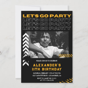 Black 11th birthday invitations Boy Photo Spray