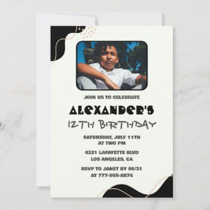 Black 12th birthday invitations Boy Simple Photo
