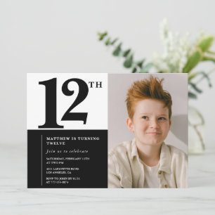 Black 12th birthday invitations Elegant Chic