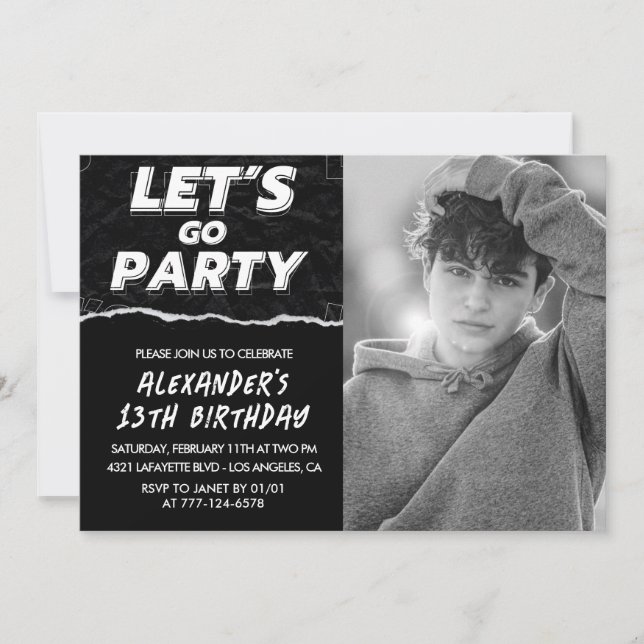 Black 13th birthday invitations Boy Photo  (Front)