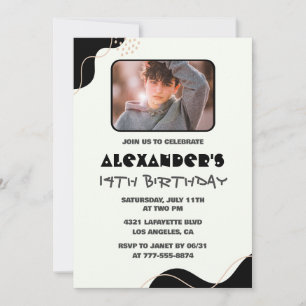 Black 14th birthday invitations Boy Simple Photo