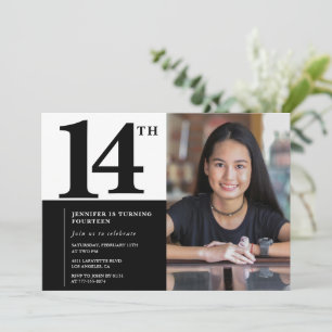 Black 14th birthday invitations Elegant Chic