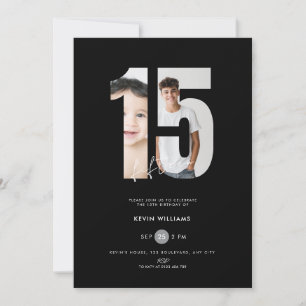 Black 15th birthday Invitation with photo boys