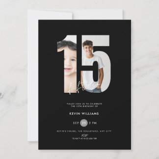 Black 15th birthday Invitation with photo boys