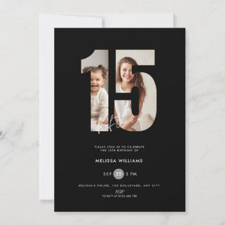 Black 15th birthday Invitation with photo girls