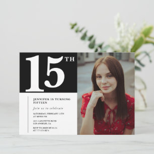 Black 15th birthday invitations Modern Chic Photo