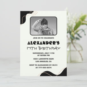 Black 17th birthday invitations Men Simple Photo