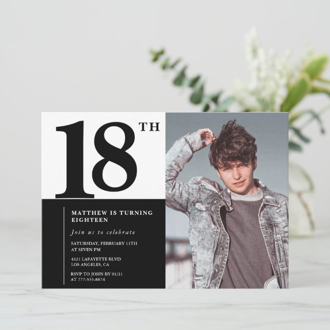 Black 18th birthday invitations Elegant Chic (Standing Front)