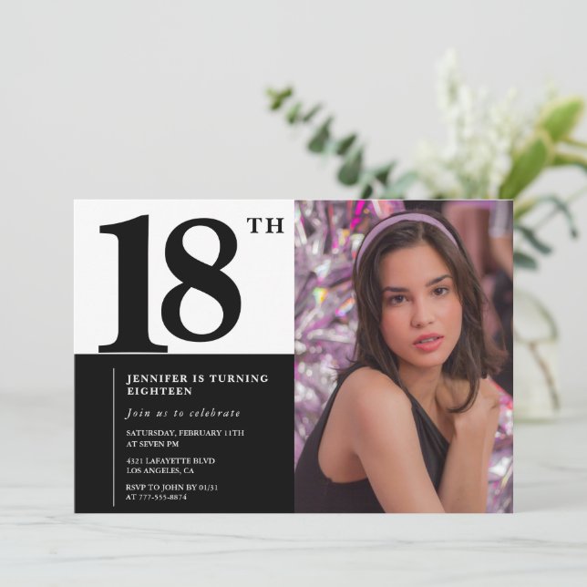 Black 18th birthday invitations Elegant Chic (Standing Front)