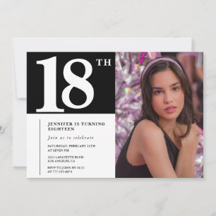 Black 18th birthday invitations Girl Chic Photo