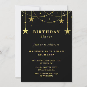 Black 18th birthday invitations Gold Stars