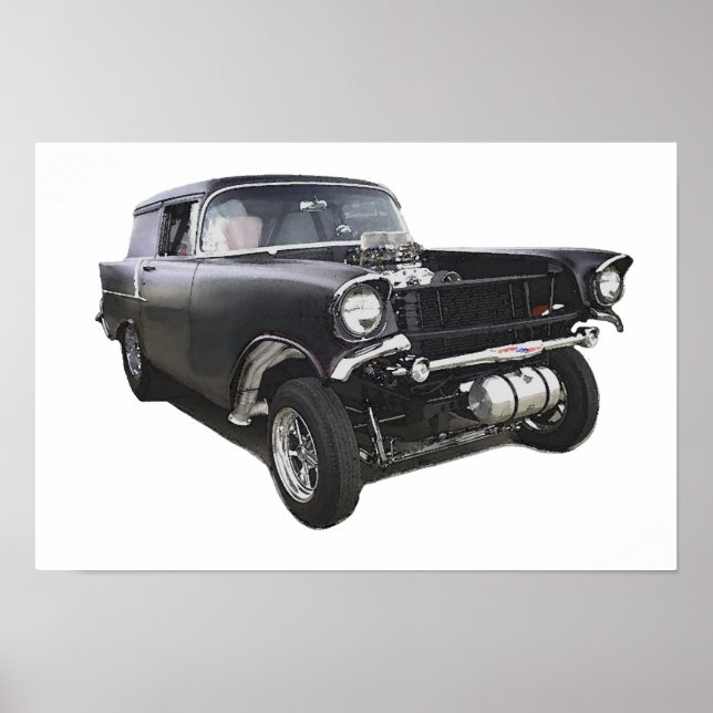 Black 1957 Chevy sedan delivery wagon gasser drag Poster (Front)