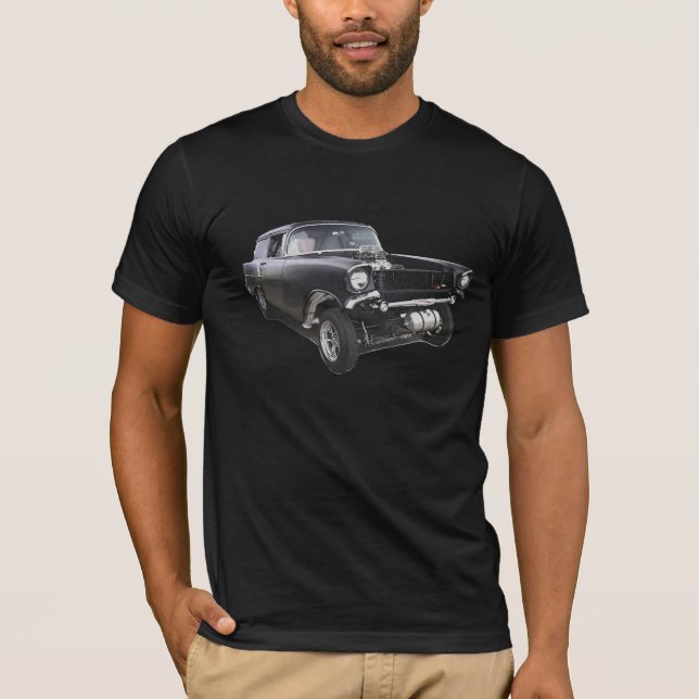 Black 1957 Chevy sedan delivery wagon gasser drag T-Shirt (Front)