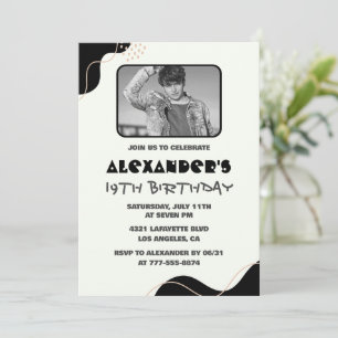 Black 19th birthday invitations Men Simple Photo
