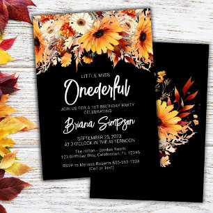 Black 1st Birthday Fall Floral Invitation