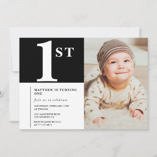 Black 1st birthday invitation Chic Boy Photo