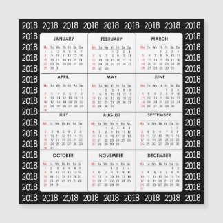 Black 2018 Calendar Square Magnetic Card