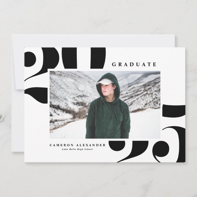 Black 2025 Bold Typography Photo Graduation Announcement (Front)