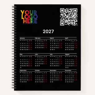 Black 2026 Calendar Business Logo QR Code Notebook