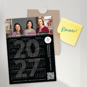 Black 2027 Calendar Holiday Photo Magnetic Card
