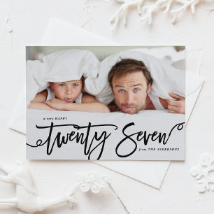 Black 2027 Modern Calligraphy Photo New Year Holiday Card