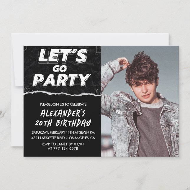 Black 20th birthday invitations Men Photo  (Front)