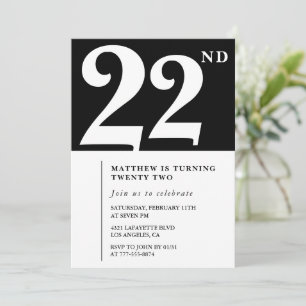 Black 22nd birthday invitation Elegant Chic Simple