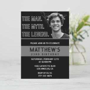 Black 23rd birthday invitations The Man The Legend