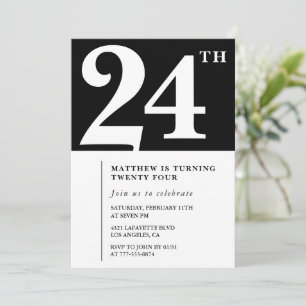 Black 24th birthday invitation Elegant Chic Simple