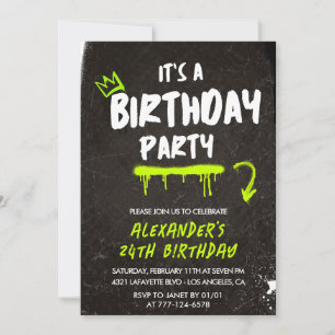 Black 24th birthday invitations Men Graffiti Paint