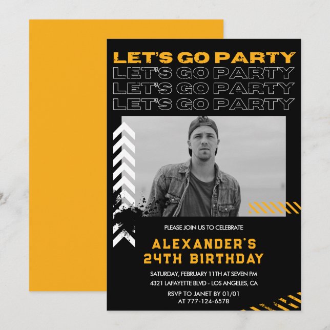 Black 24th birthday invitations Men Photo Spray (Front/Back)